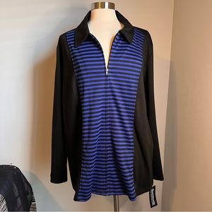 Bon Worth XL Black Blue Full Zipper Long Sleeve Jacket NWT